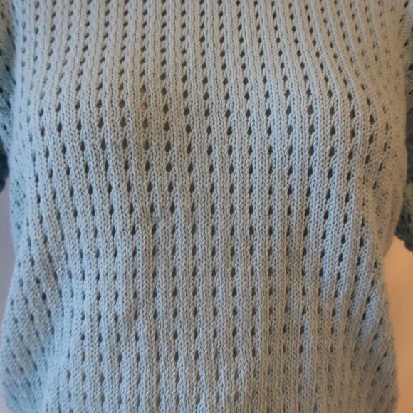 NWT Womens Stella Pardo Paris "Greta" Blue Crochet Short Sleeve Sweater L - Picture 3 of 6